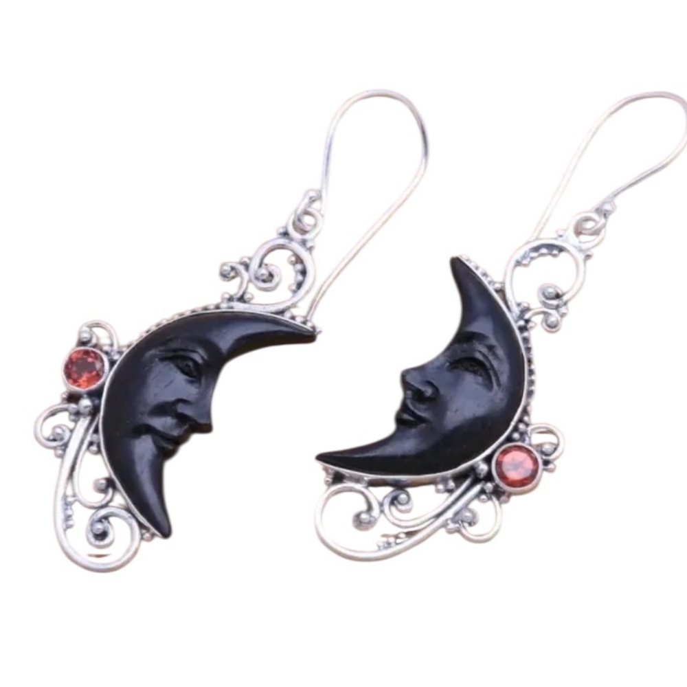 STERLING SILVER PLATED AND RESIN HALF MOON DANGLE EARRINGS